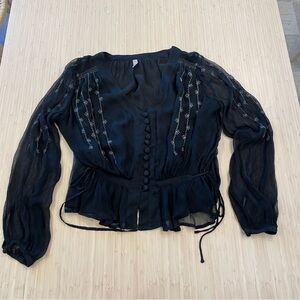 Free people black silver embroidered blouse small